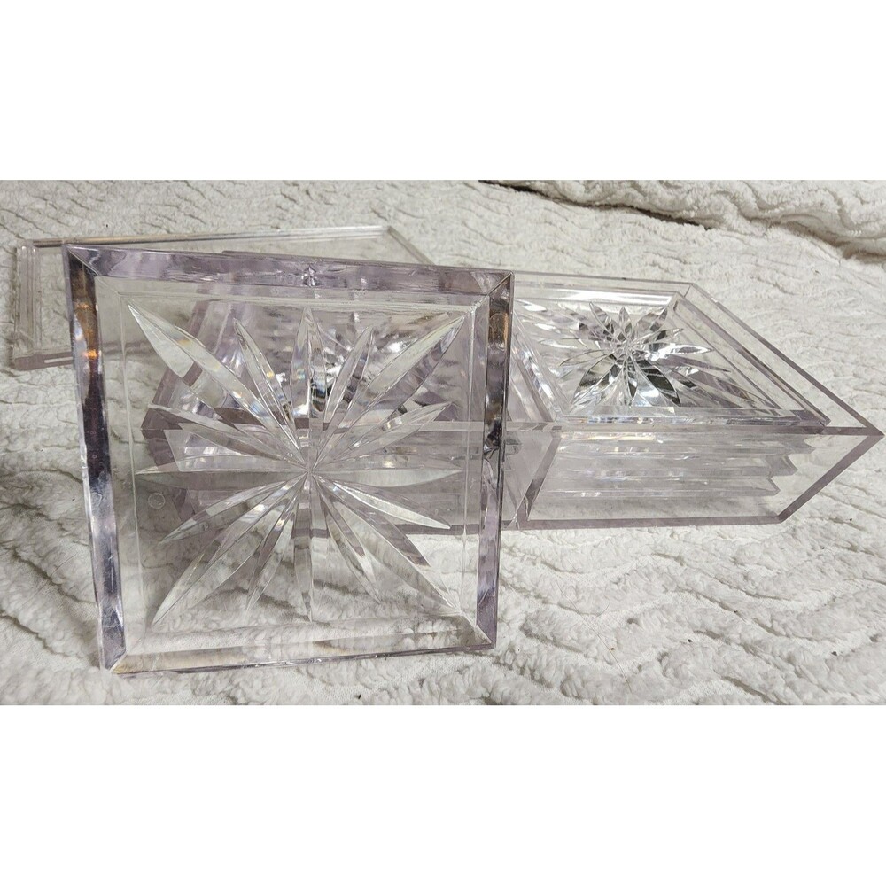 McM Vintage LUCITE Dek-O Coasters (8) Clear Genuine Duracite STARBURST &Case VgC